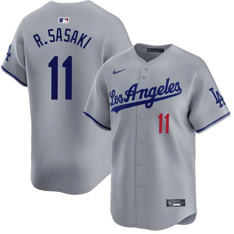 Mens Los Angeles Dodgers #11 Roki Sasaki Gray Cool Base Stitched Jersey Dzhi